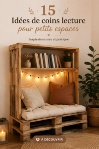 Un coin lecture cosy avec un fauteuil confortable et des étagères remplies de livres.