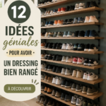 Image d'un dressing bien organisé avec des vêtements colorés et des accessoires de rangement