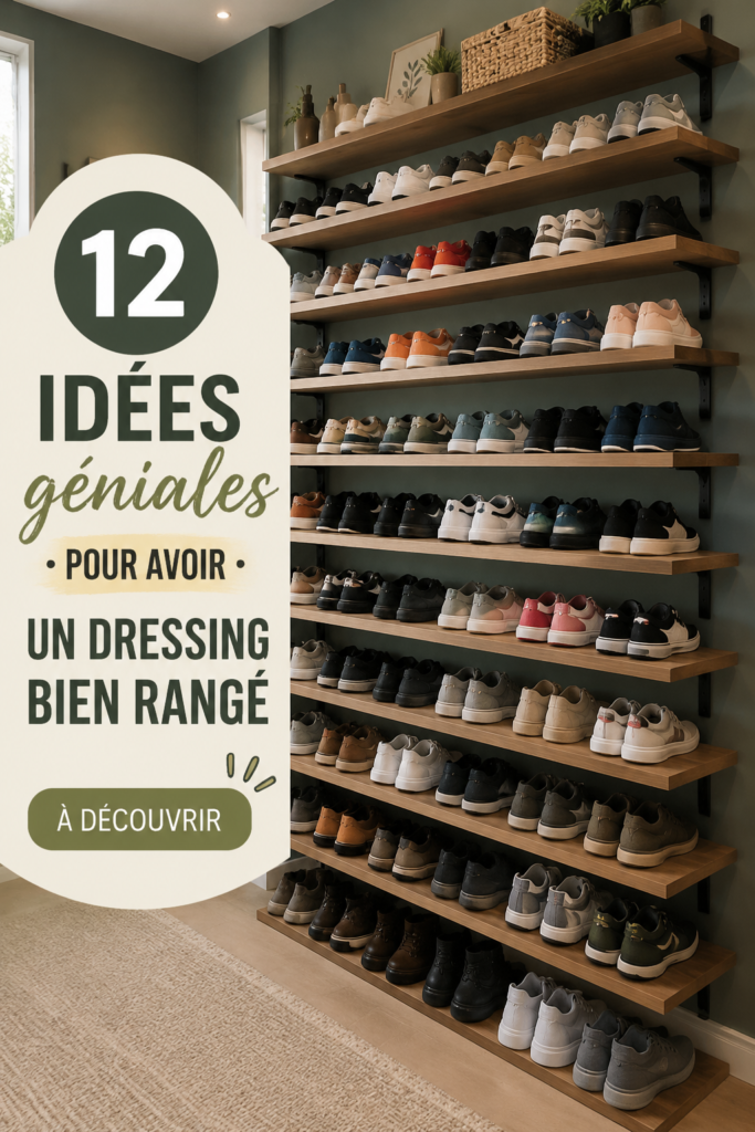 Image d'un dressing bien organisé avec des vêtements colorés et des accessoires de rangement