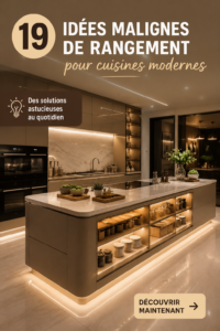 Cuisine moderne avec de nombreux rangements pratiques et esthétiques.