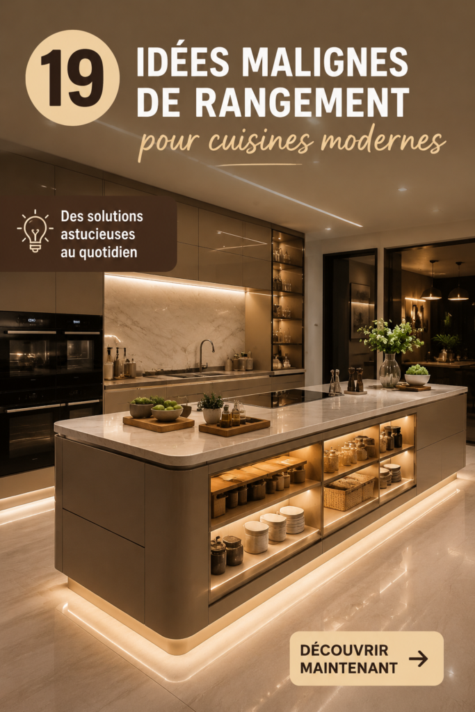 Cuisine moderne avec de nombreux rangements pratiques et esthétiques.