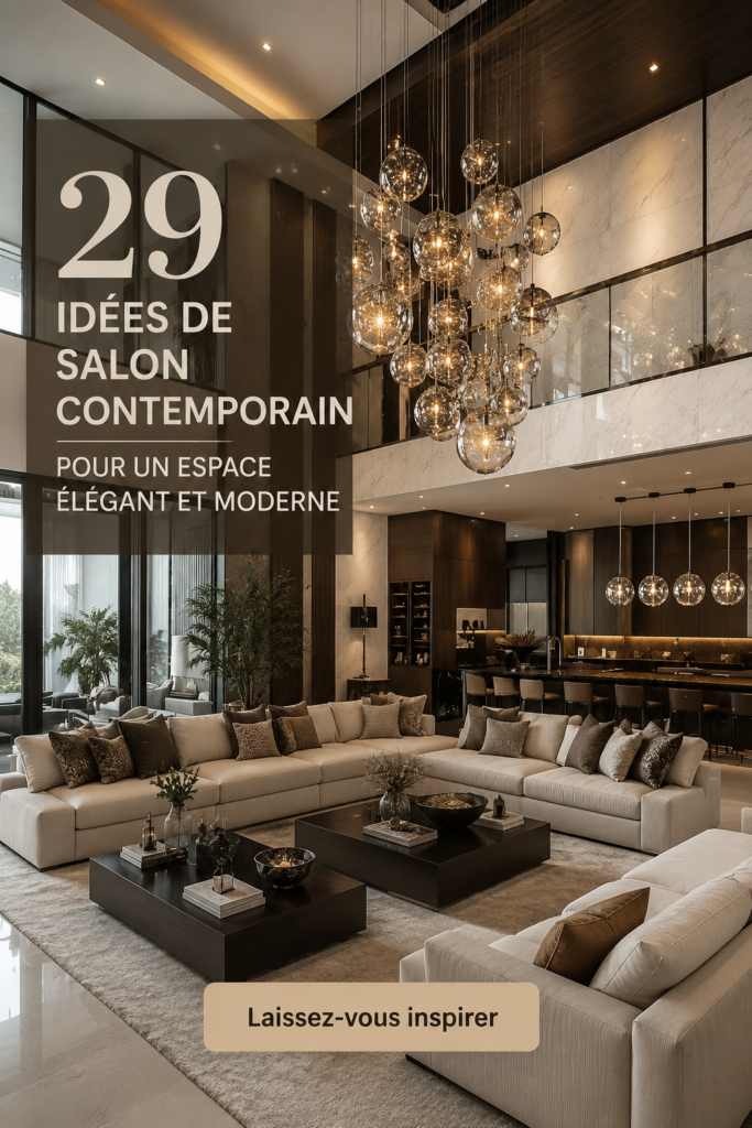 Salon moderne avec un design épuré et contemporain, décoré dans des tons neutres.