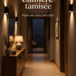 Couloir décoré avec une lumière tamisée créant une ambiance cosy.