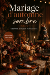 Mariage d'automne élégant avec des tons sombres et des décorations chaleureuses.
