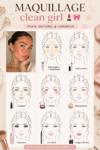 Femme avec un maquillage clean girl simple et naturel, mettant en valeur son éclat.