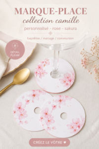 Marque-place personnalisé en rose pour un baptême élégant