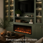 Un salon moderne avec du mobilier sur mesure et un rangement optimal.