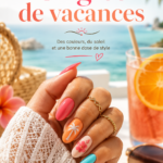 Manucure estivale colorée avec des designs floraux et des vernis brillants.