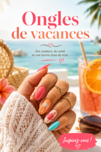 Manucure estivale colorée avec des designs floraux et des vernis brillants.