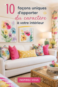 Un salon chaleureux et personnalisé avec des éléments décoratifs uniques.