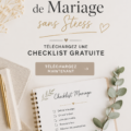 Couple se détendant avec une checklist de mariage, planning serein.