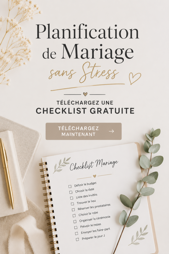 Couple se détendant avec une checklist de mariage, planning serein.