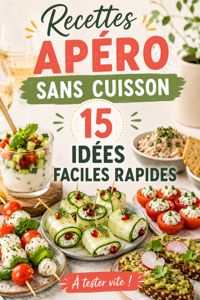 Un plateau d'apéritifs colorés sans cuisson, parfait pour une soirée conviviale.
