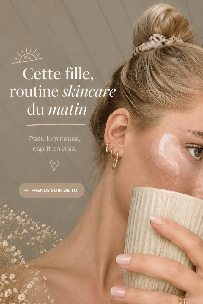 Rituel de soin du matin mettant en avant des produits naturels pour une peau éclatante.