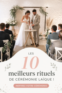 Un couple heureux lors d'une cérémonie laïque entouré de leurs proches.