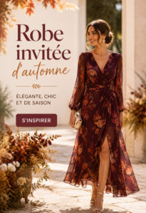 Modèle élégant de robe d'invitée pour un mariage d'automne