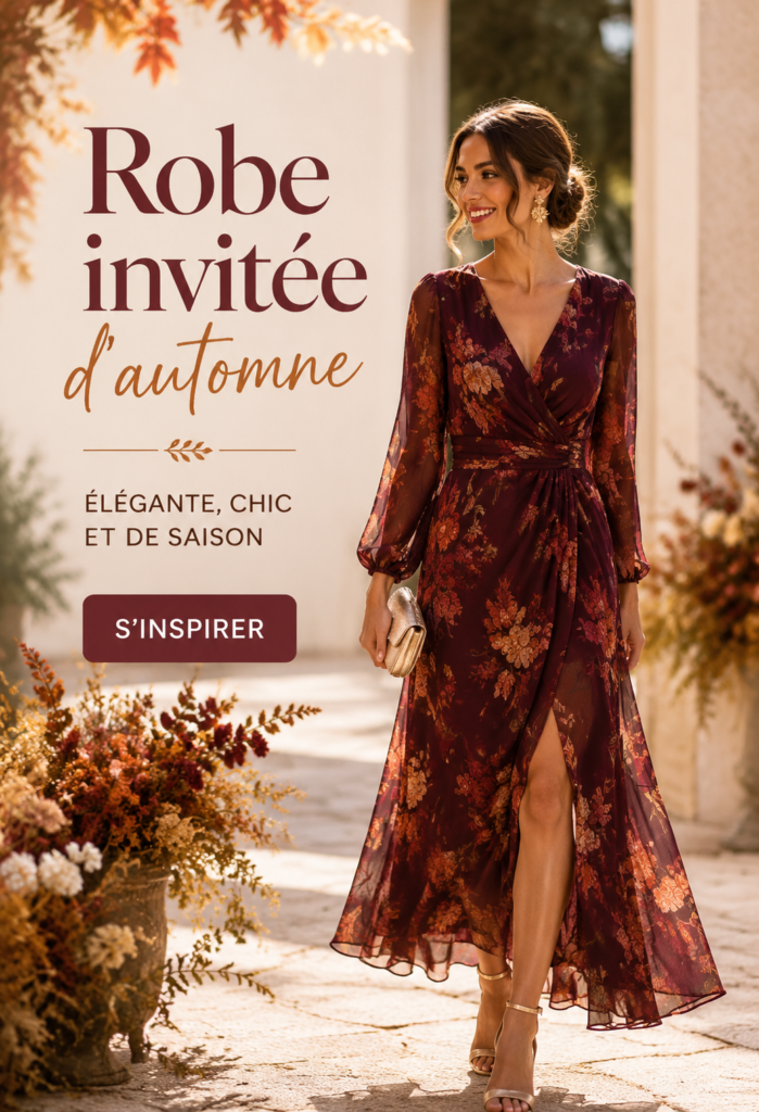 Modèle élégant de robe d'invitée pour un mariage d'automne