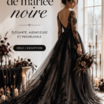 Robe de mariée noire élégante drapée avec des détails en dentelle