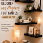 Décoration d'étagères flottantes élégamment stylisées dans un intérieur moderne.
