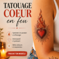 Tatouage élégant d'un cœur en feu sur le bras d'une femme.