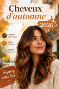 Femme avec une coiffure tendance de l'automne 2026, affichant des couleurs chaudes.