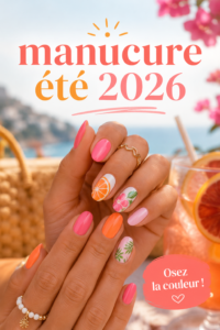 Manucure été 2026 avec des couleurs vives et motifs tendance
