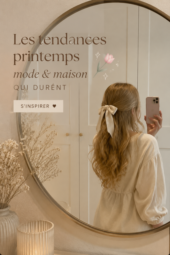Déco printanière avec des fleurs colorées et des vêtements légers.