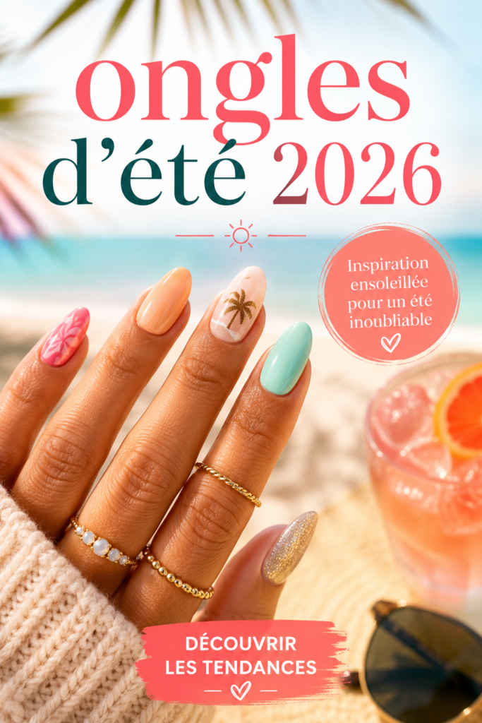 Manucure colorée représentant les tendances ongles d'été 2026 avec des motifs fleuris.