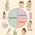 Un calendrier de soins de la peau coloré et bien structuré avec des produits de beauté