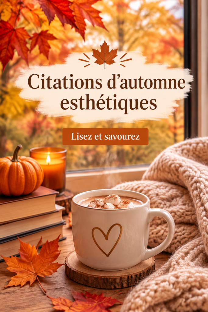 Citation inspirante sur fond automnal avec des feuilles colorées