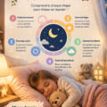 Une femme sereine dans un lit confortable, représentant l'importance d'un bon sommeil.