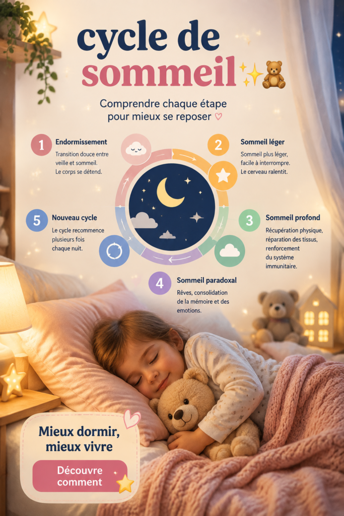 Une femme sereine dans un lit confortable, représentant l'importance d'un bon sommeil.