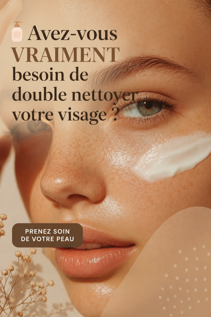 Femme appliquant une huile de nettoyante sur son visage pour le double nettoyage.