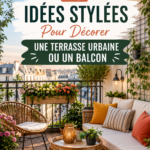 Terrasse décorée avec des meubles modernes et des plantes variées
