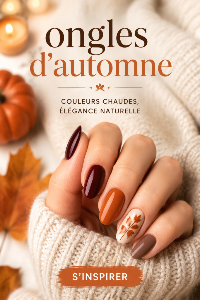 Des ongles aux teintes automnales avec un design élégant