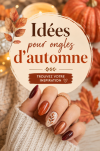 Des ongles peints avec des couleurs d'automne : marron, orange et doré