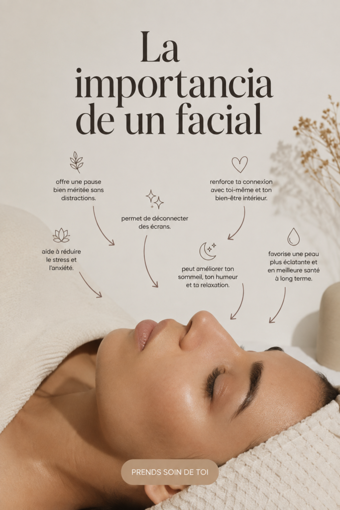 Femme se faisant un soin du visage dans un institut de beauté, illustrant l'importance des soins de la peau.