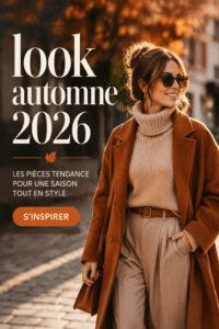 Modèle portant une tenue automnale tendance avec des couleurs chaudes et des textures confortables.
