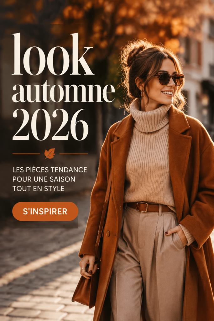 Modèle portant une tenue automnale tendance avec des couleurs chaudes et des textures confortables.