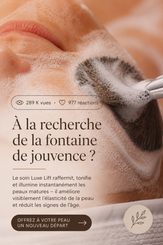 Un flacon de Luxe Lift pour le soin du visage, représentant une peau éclatante et jeune.