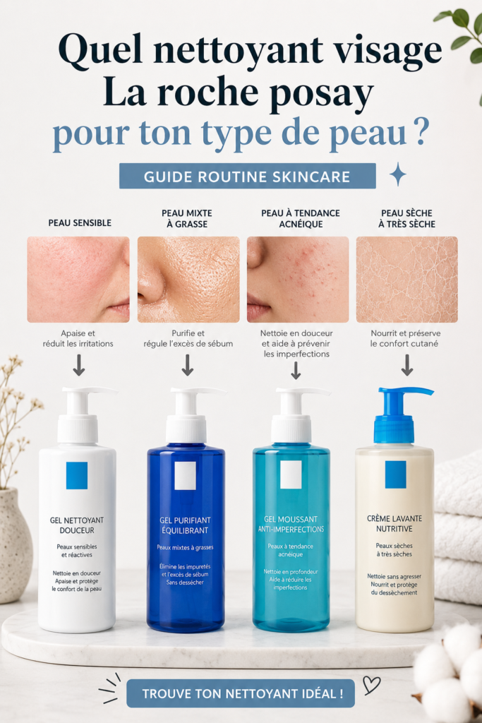 Femme utilisant un nettoyant visage La Roche-Posay adapté à son type de peau