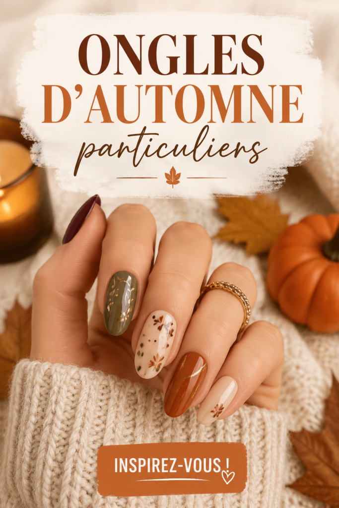 Des ongles aux couleurs automnales avec un design élégant.