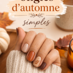 Design d'ongles d'automne avec des couleurs chaudes et motifs de feuilles