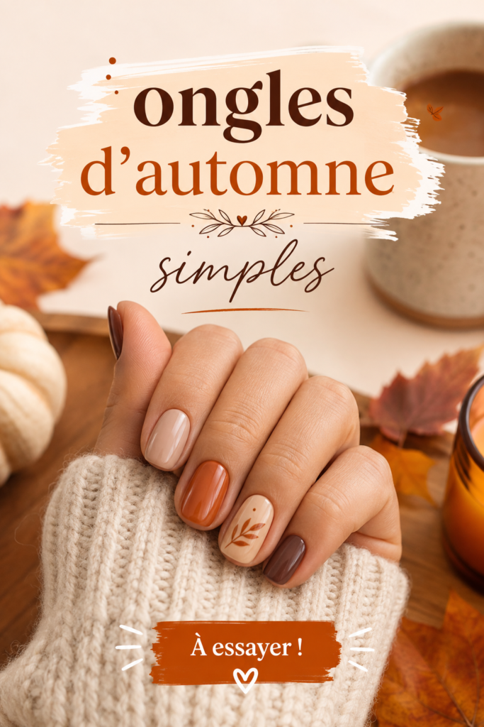 Design d'ongles d'automne avec des couleurs chaudes et motifs de feuilles