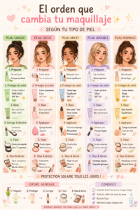 Espace maquillage organisé avec produits bien rangés.
