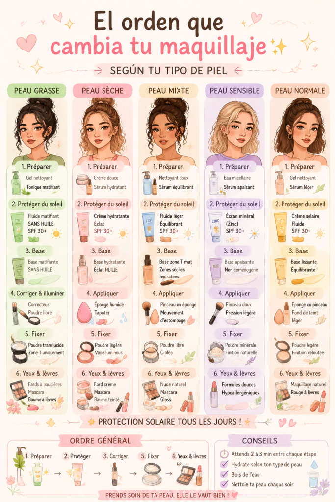 Espace maquillage organisé avec produits bien rangés.