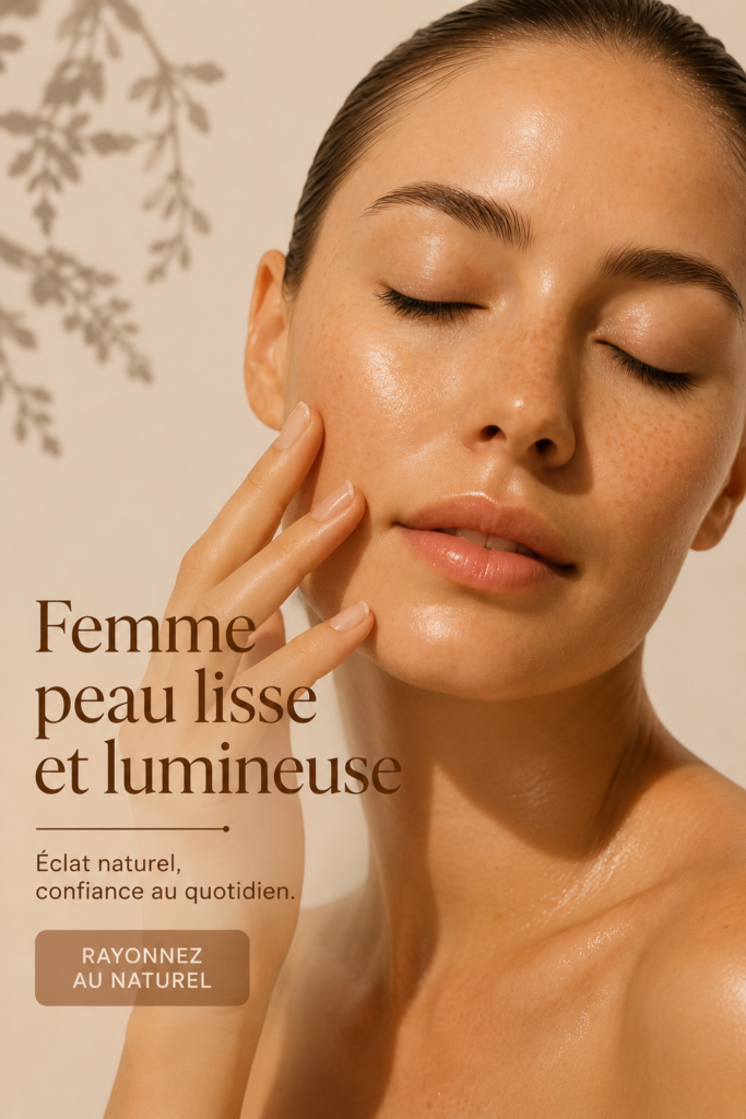 Femme avec une peau éclatante et lumineuse, mettant en valeur sa beauté naturelle.