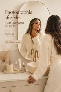 photographie lifestyle d'une marque de soin sur une table en bois