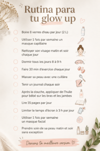 Femme se regardant dans le miroir avec un teint radieux après sa routine beauté.