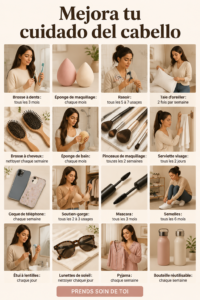 Femme avec des cheveux sains et brillants utilisant des produits de soin capillaire.
